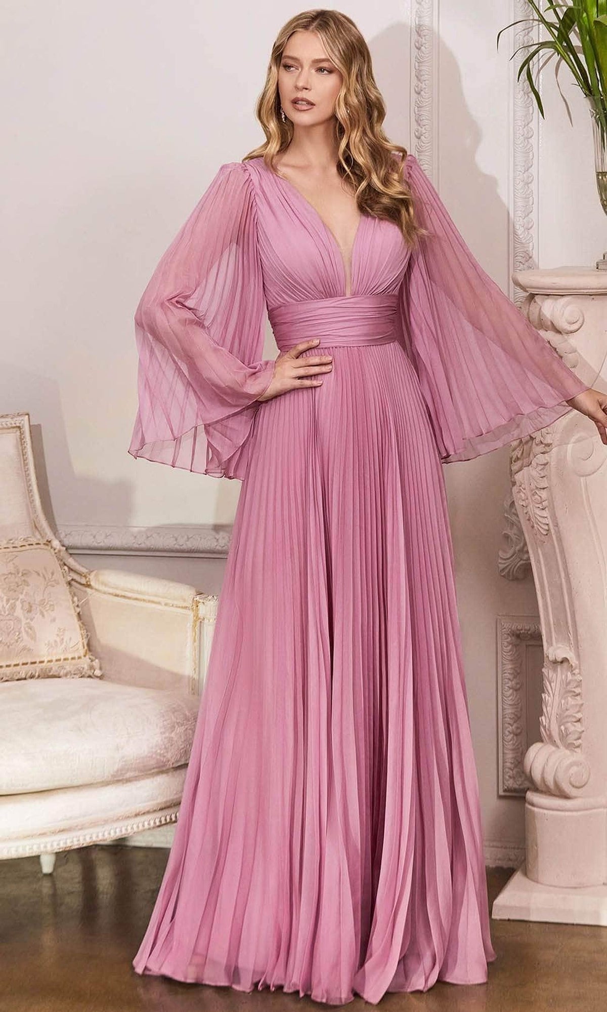 Ladivine CD242 - Flutter Sleeve Chiffon Dress