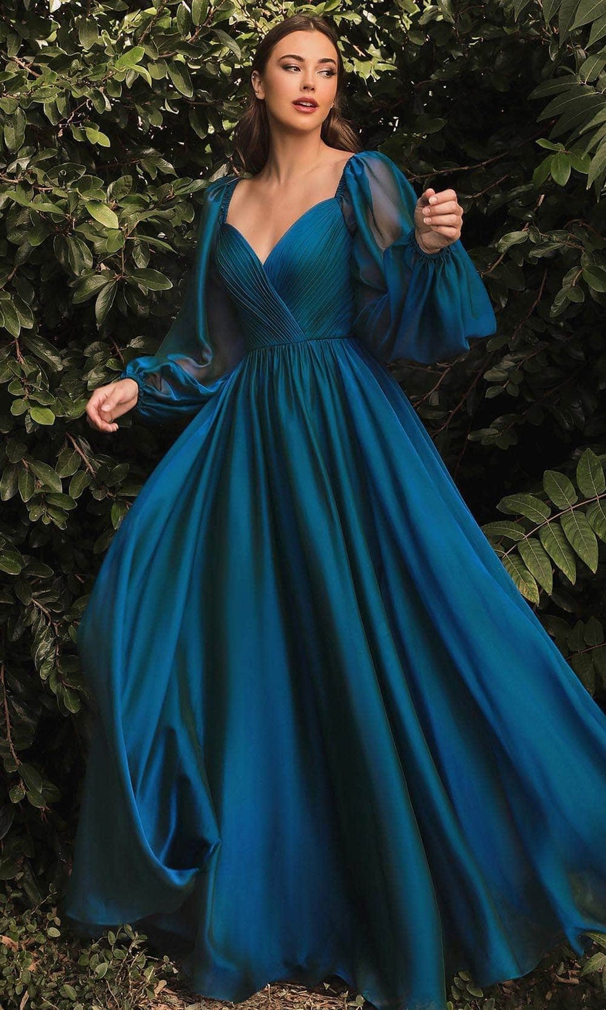 Ladivine CD243 - Long Sleeve Chiffon A-Line Dress