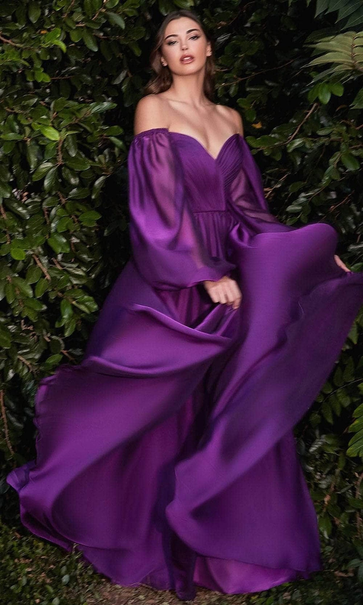 Ladivine CD243 - Long Sleeve Chiffon A-Line Dress