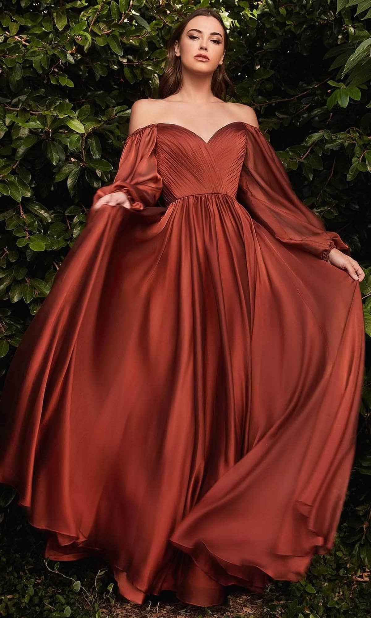 Ladivine CD243 - Long Sleeve Chiffon A-Line Dress