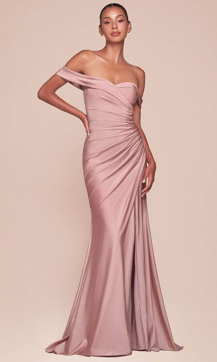Ladivine CD790 - Ruched Off Shoulder Long Gown - Dusty Rose - Main