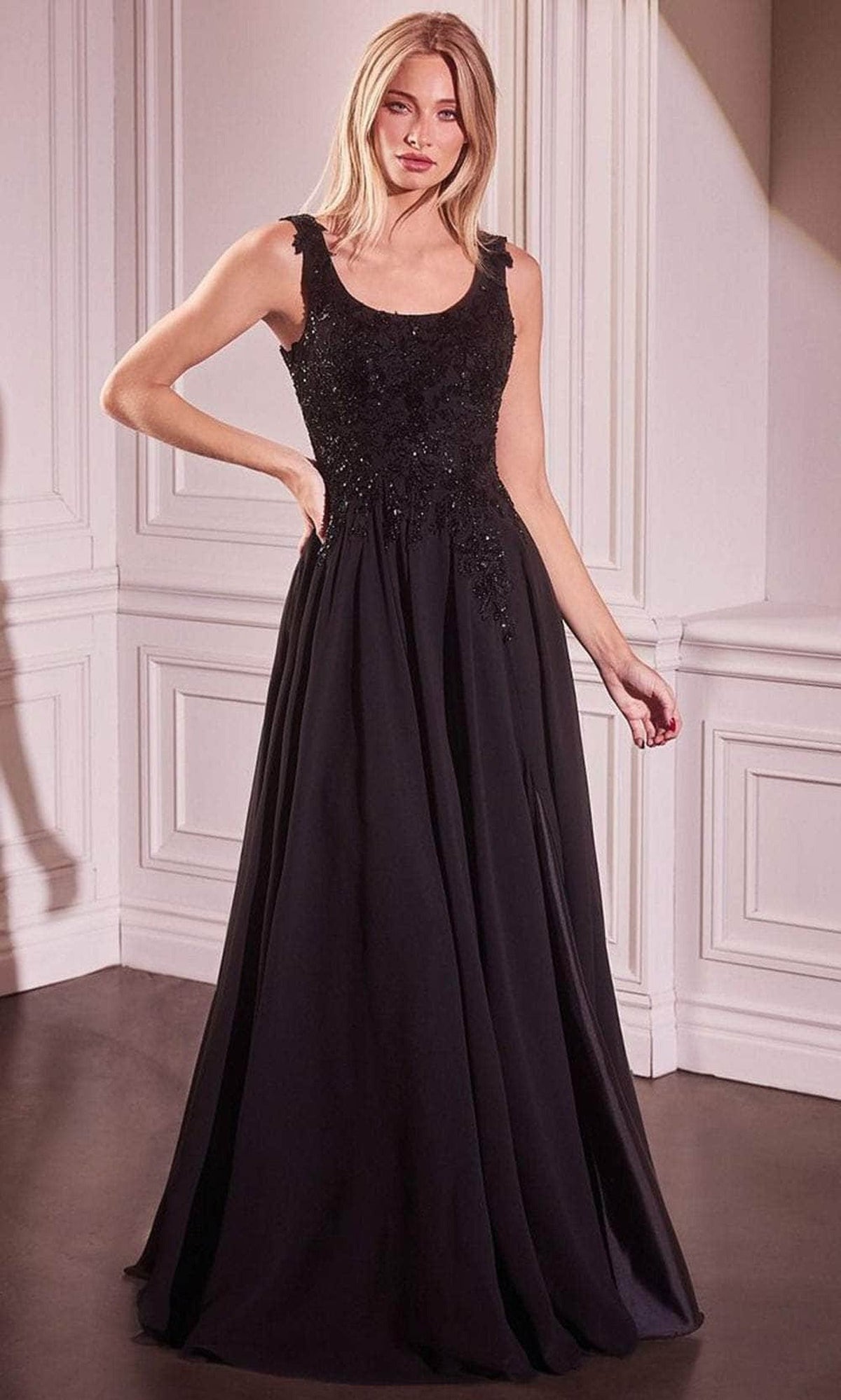 Ladivine CDS503 - Applique Cape Evening Gown