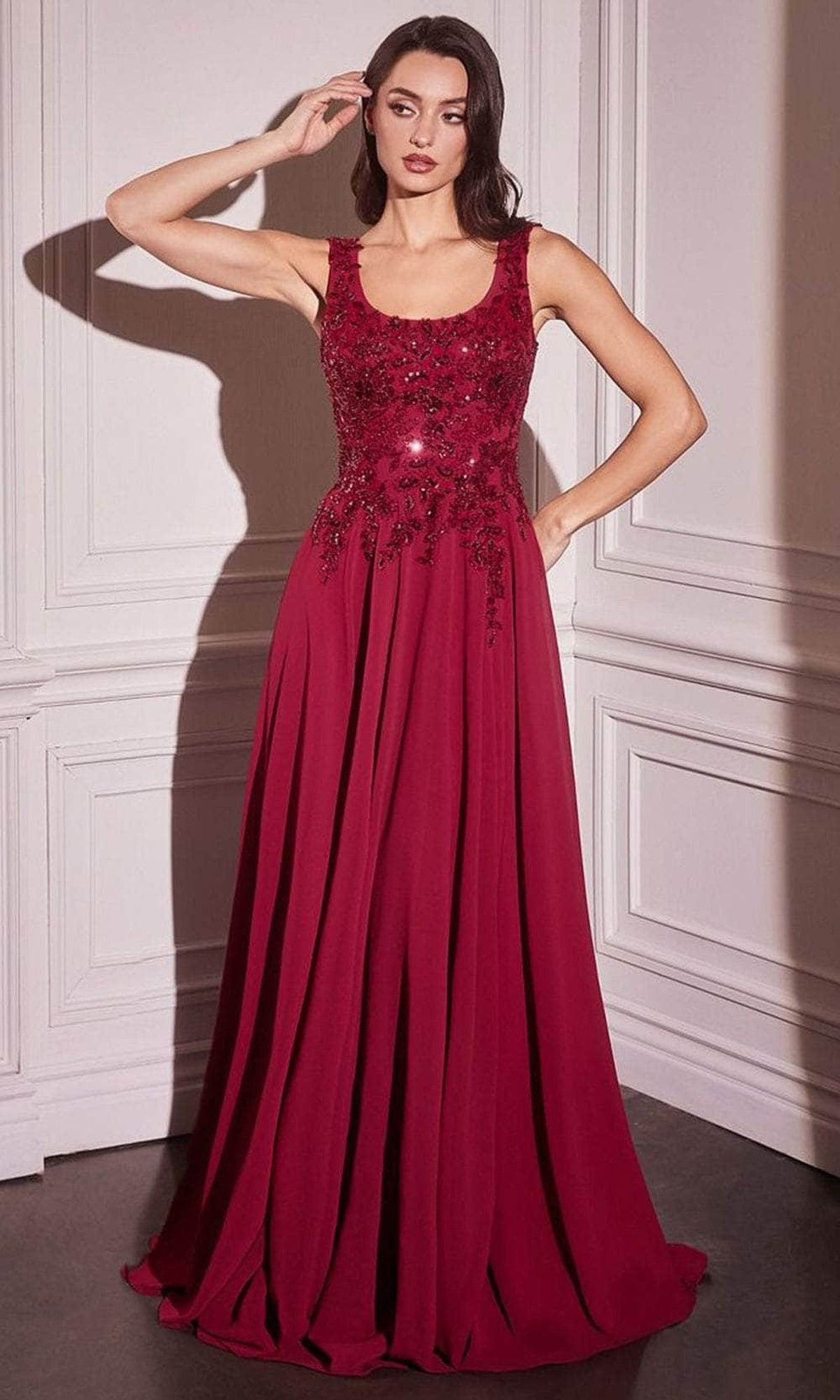 Ladivine CDS503 - Applique Cape Evening Gown
