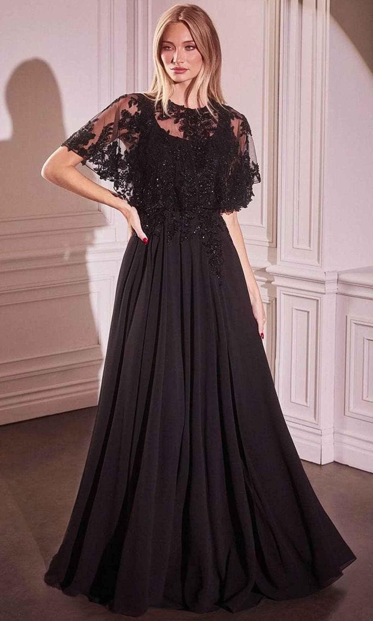 Ladivine CDS503 - Applique Cape Evening Gown - Dusty Lavender - Main