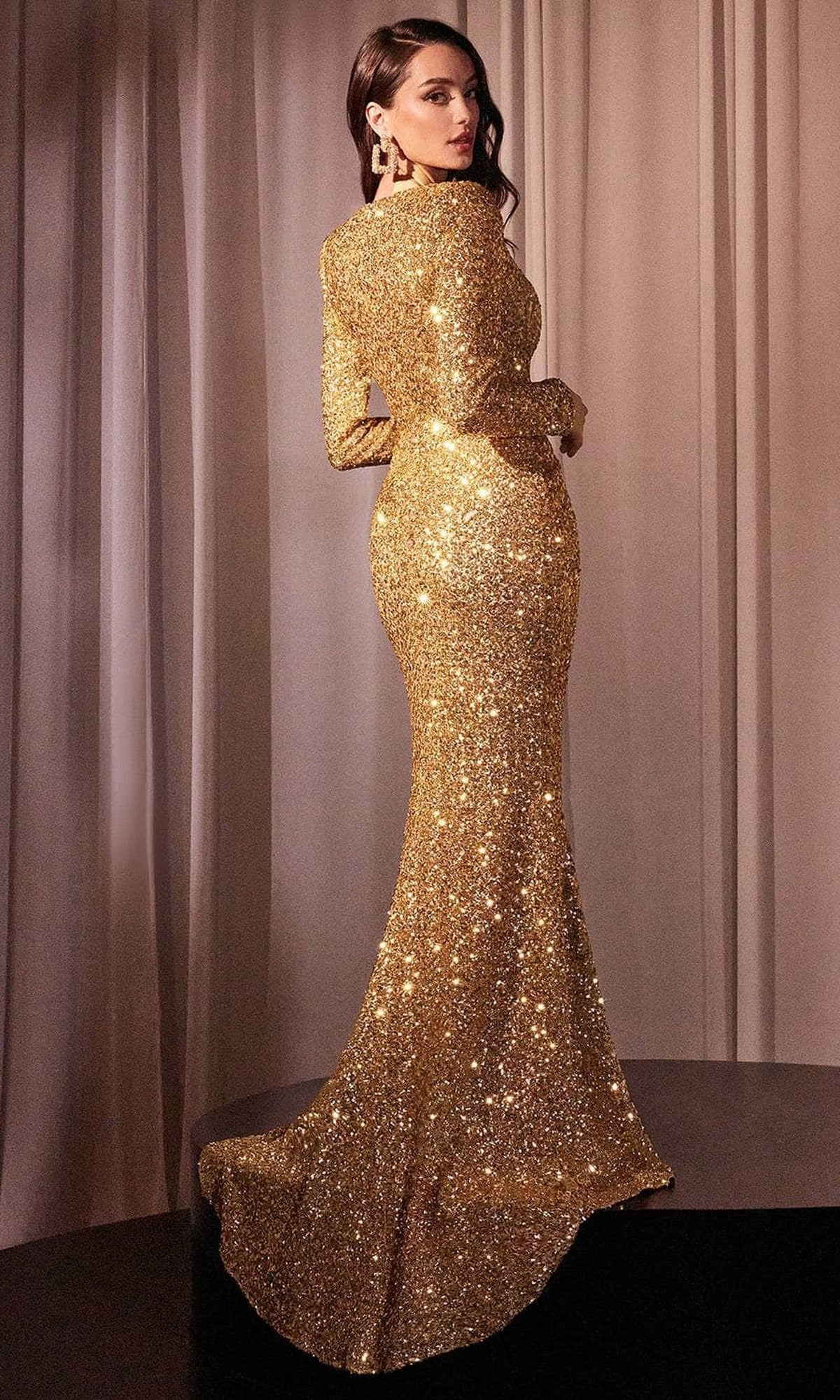 Ladivine CH054 - Allover Sequin Surplice V-Neck Prom Dress