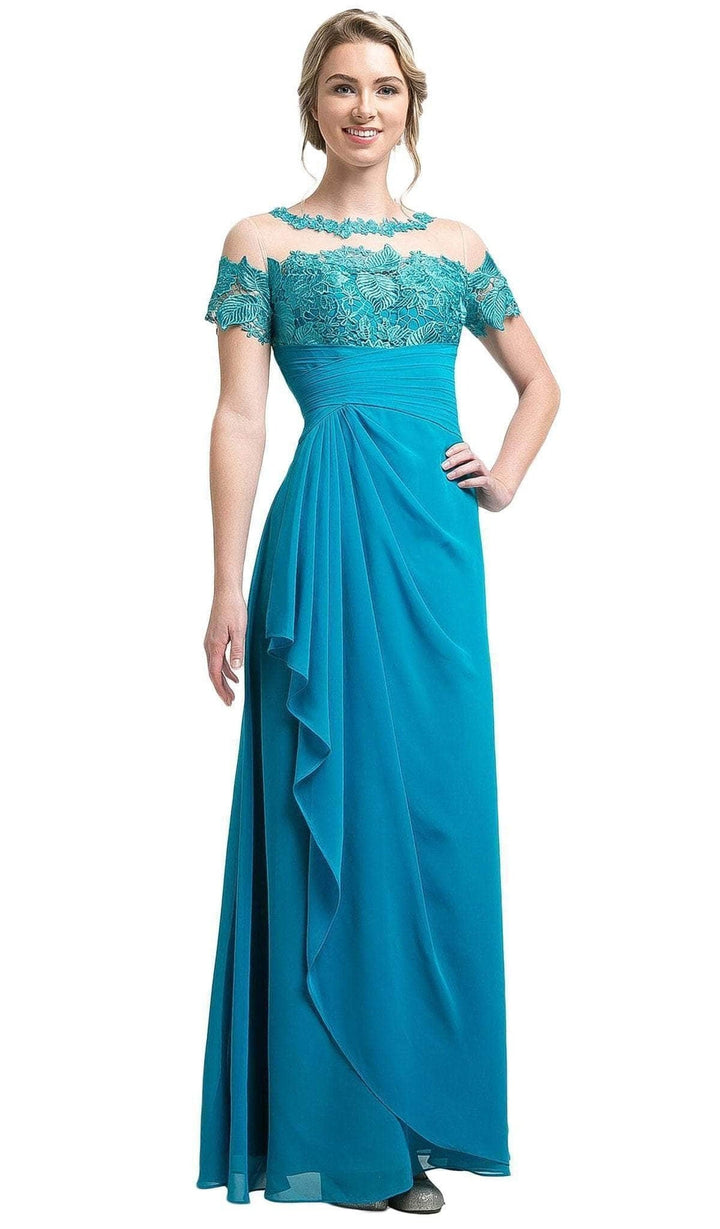 Ladivine CH1509 - Lace Illusion Pleated Sheath Dress - Jade - Main