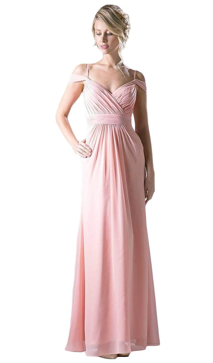 Ladivine CH527 - Off-Shoulder Surplice Chiffon Long Dress - Blush - Main