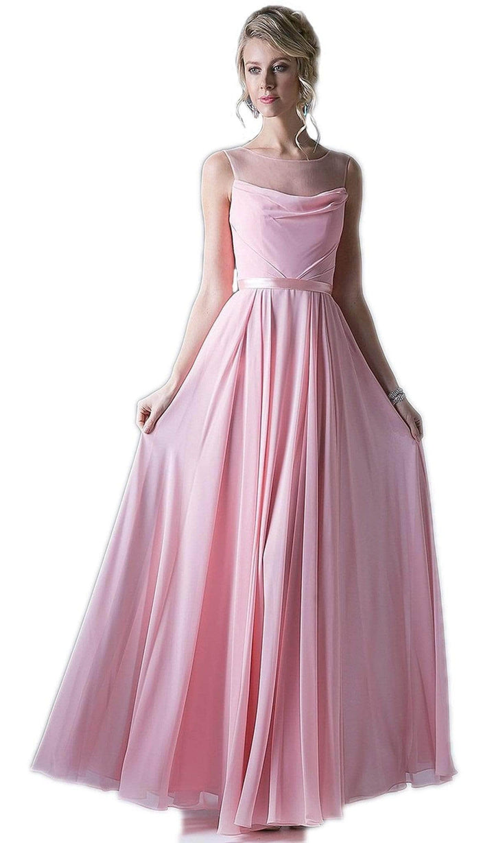 Ladivine CJ236 - Illusion Bateau Pleated A-line Dress - Blush - Main