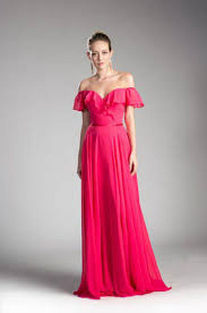 Ladivine CJ246 - Off-Shoulder Ruffles Bridesmaid Dress - Peach - Main