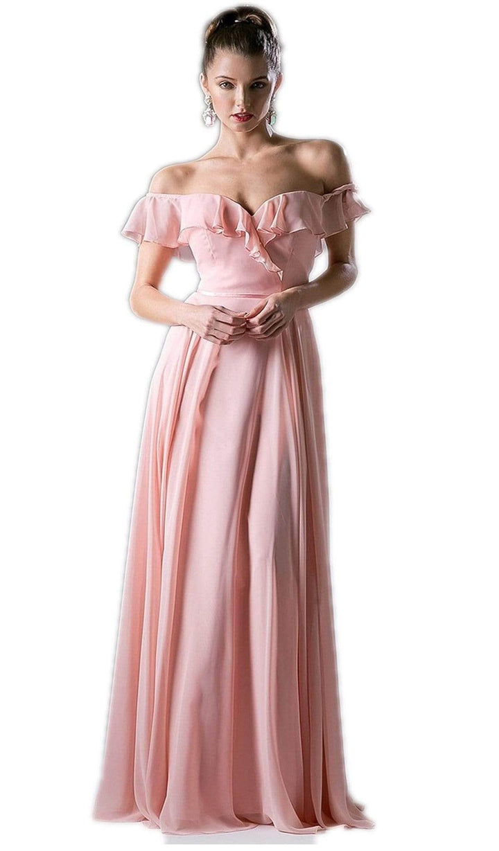Ladivine CJ246 - Off-Shoulder Ruffles Bridesmaid Dress - Peach - Main