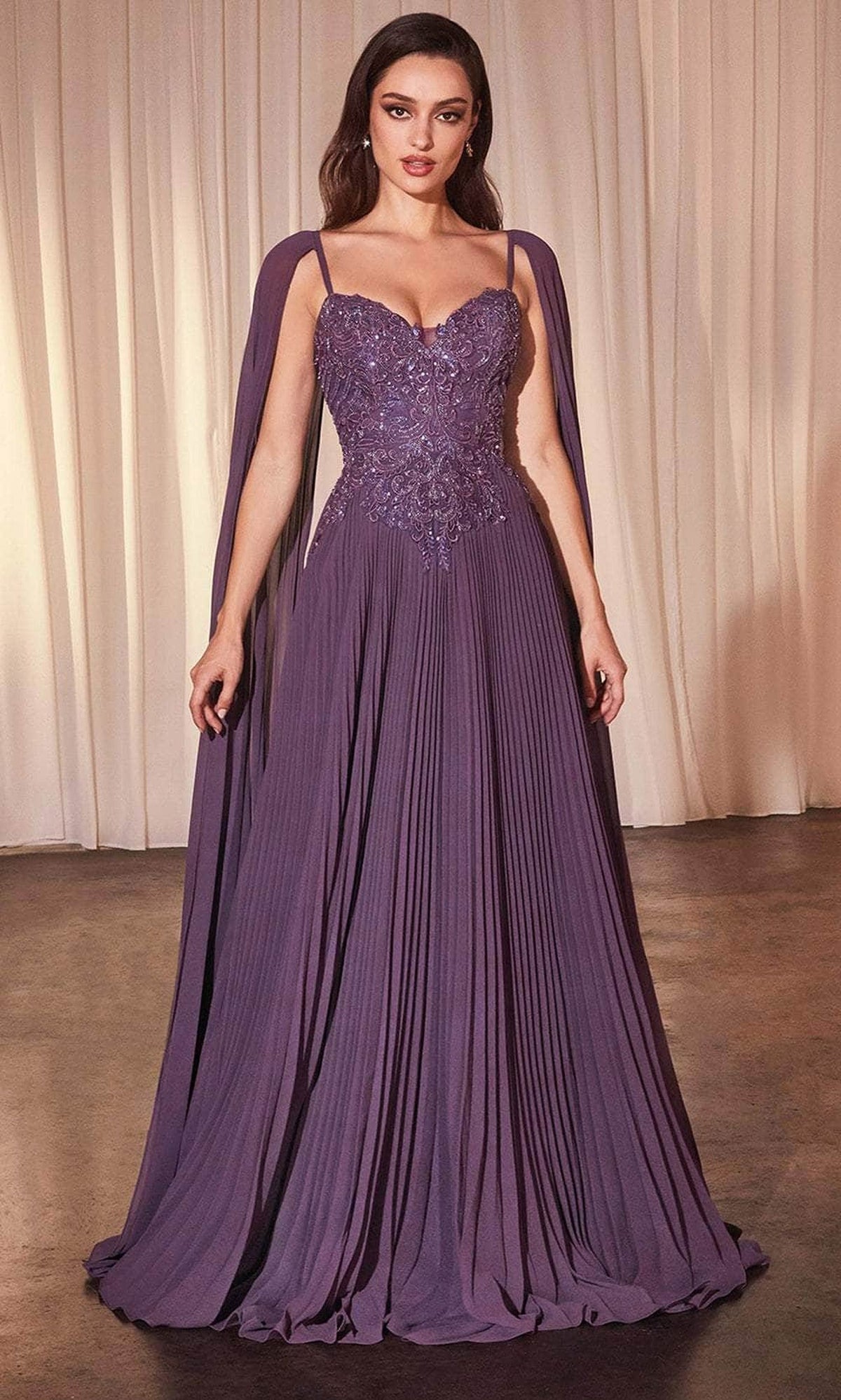 Ladivine CJ937 - Sweetheart Accordion Pleated Prom Dress - Dusty Lavender - Main