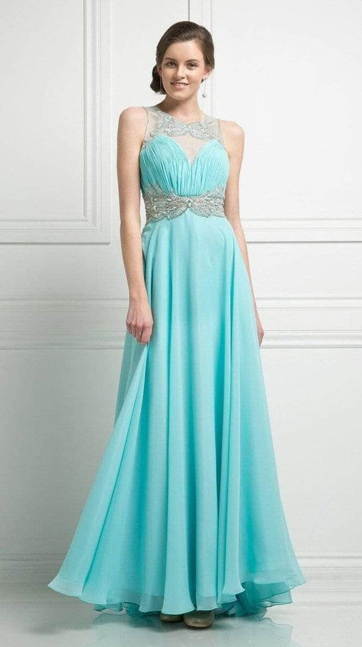 Ladivine CK78 - Adorned Illusion Bateau Chiffon A-line Dress - Aqua - Main