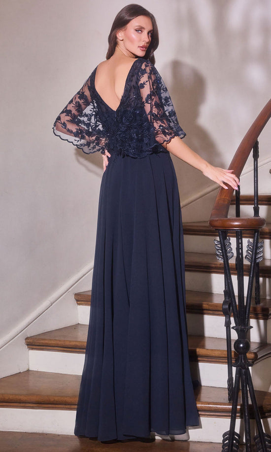 Ladivine CL10 - Embroidered Cape Sleeve A-Line Formal Gown