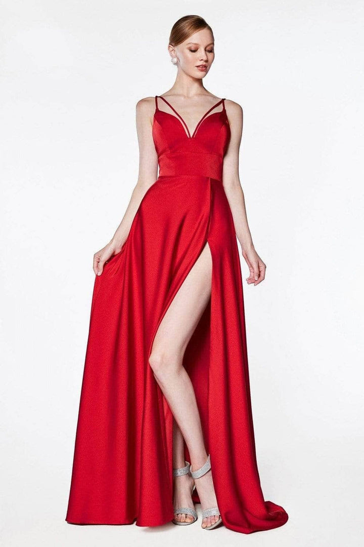Ladivine CS034 - V-neck A-line Gown With Train
