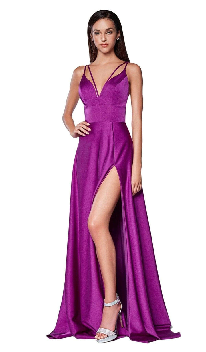Ladivine CS034 - V-neck A-line Gown With Train - Orchid - Main