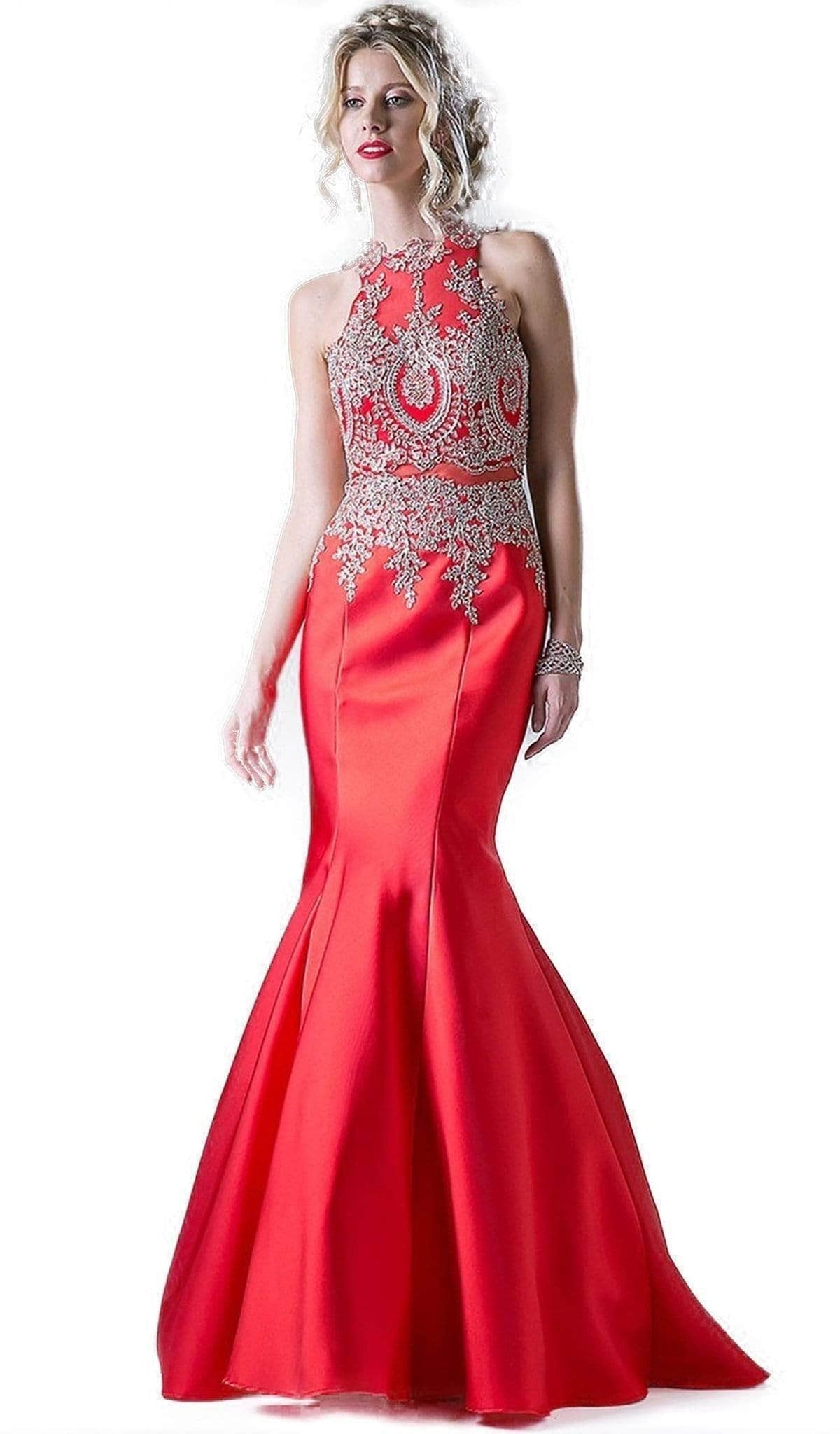 Halter Mermaid Evening Gown - Red - Main