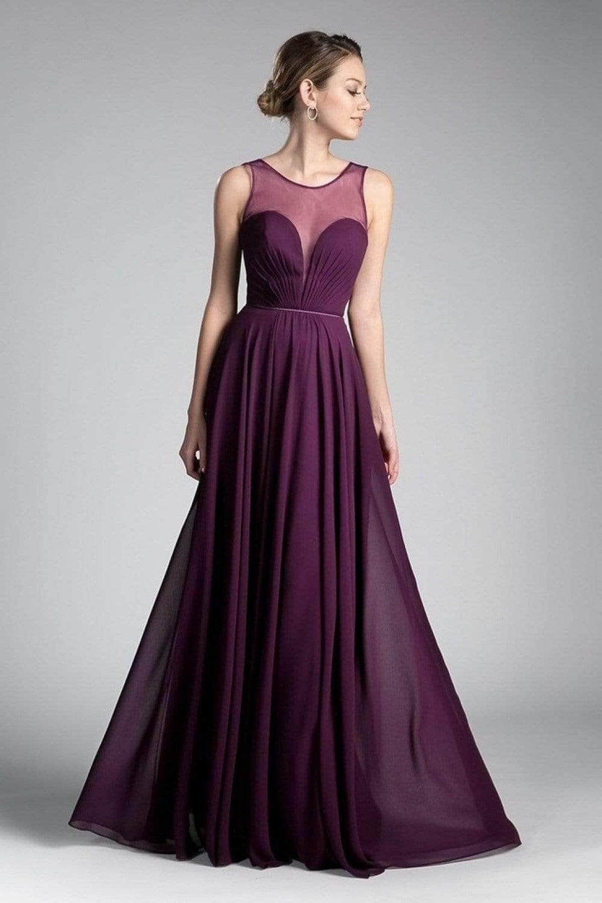 Illusion Jewel A-Line Evening Gown - Eggplant - Main