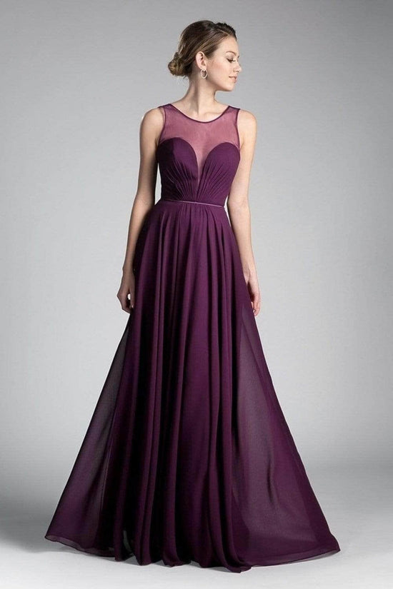 Illusion Jewel A-Line Evening Gown - Eggplant - Main