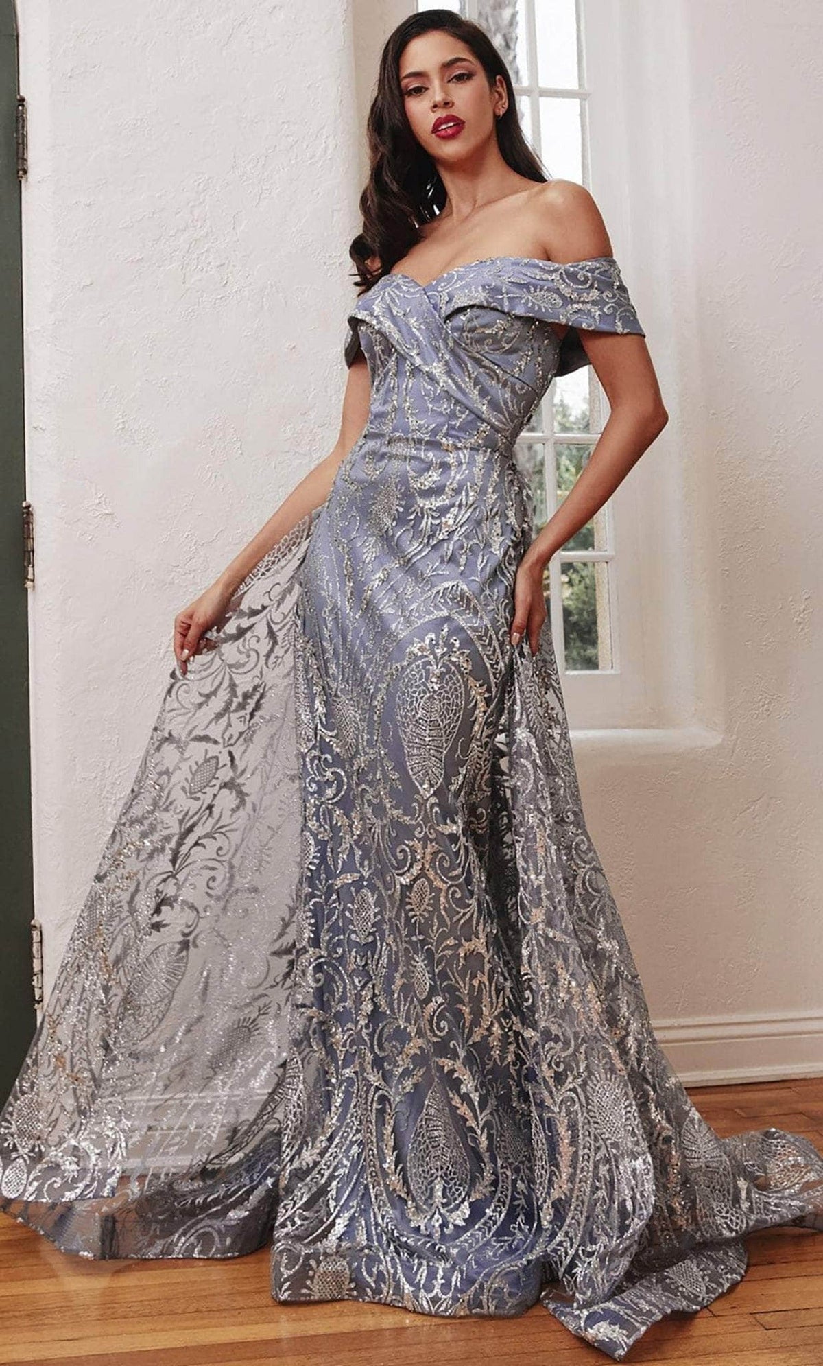 Ladivine J836 - Glitter Overskirt Evening Gown
