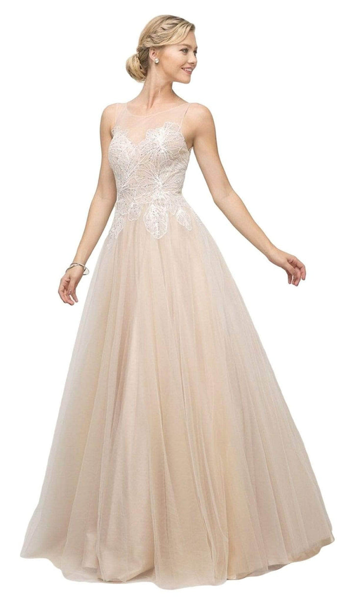 Ladivine UE009 - Lace Bodice and Illusion Neckline Bridesmaid Dress - Mauve - Main