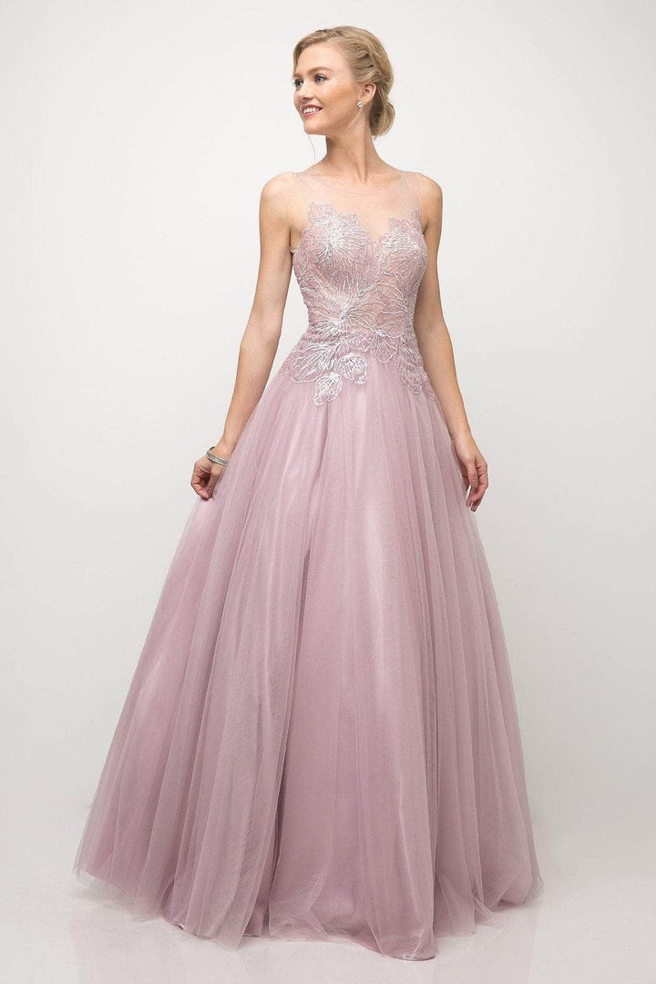 Ladivine UE009 - Lace Bodice and Illusion Neckline Bridesmaid Dress - Mauve - Main