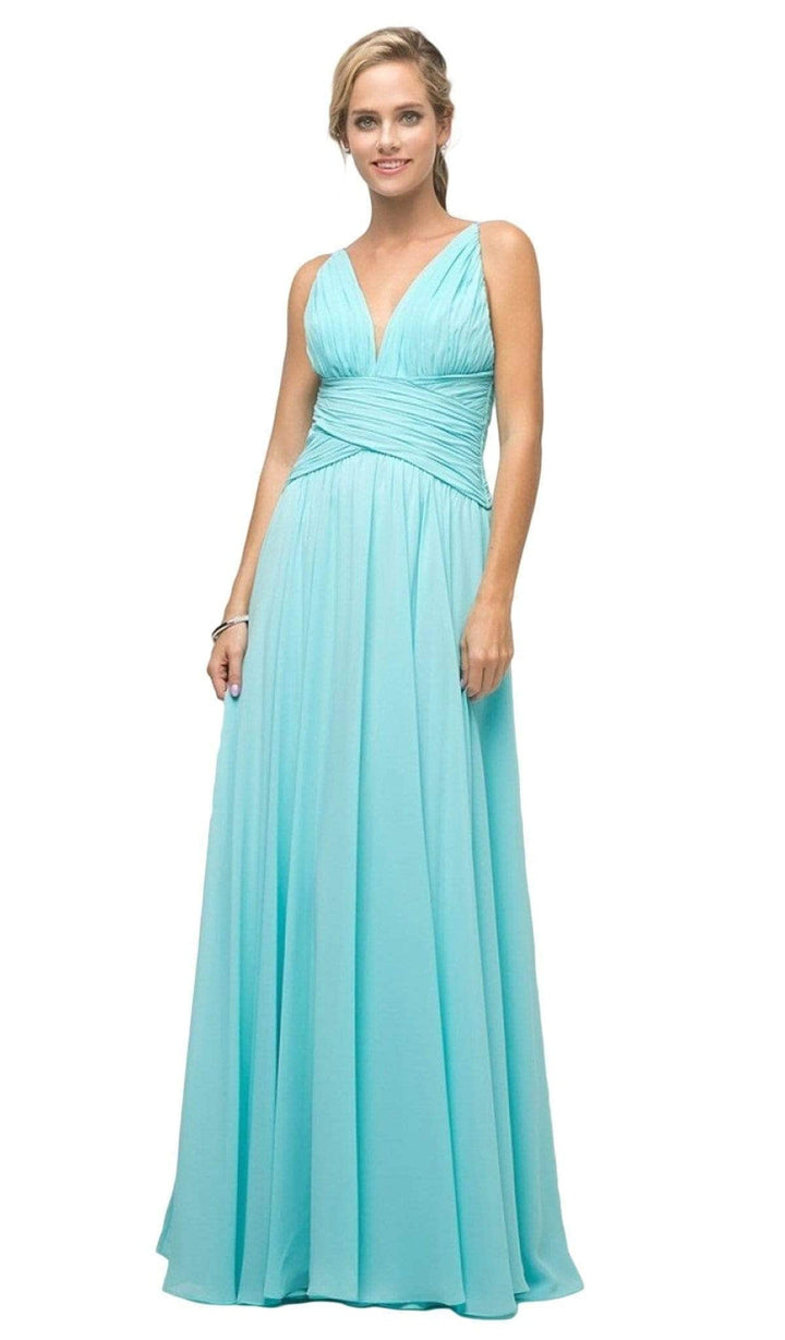 Ladivine UF295 - Ruched Chiffon A-Line Dress - Ocean Blue - Main