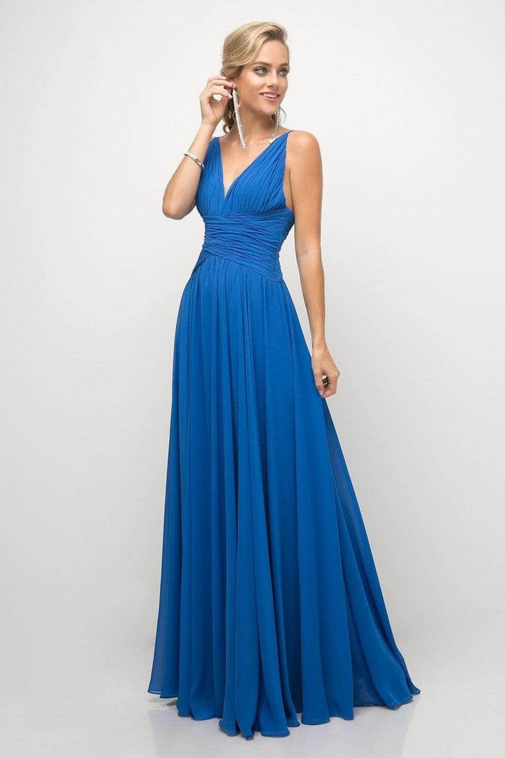 Ladivine UF295 - Ruched Chiffon A-Line Dress - Ocean Blue - Main