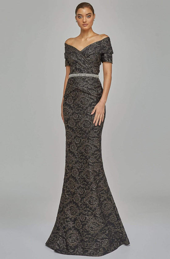 Terani Couture - 1921M0727 Off-Shoulder V-Neck Mother of the Groom Sheath Gown