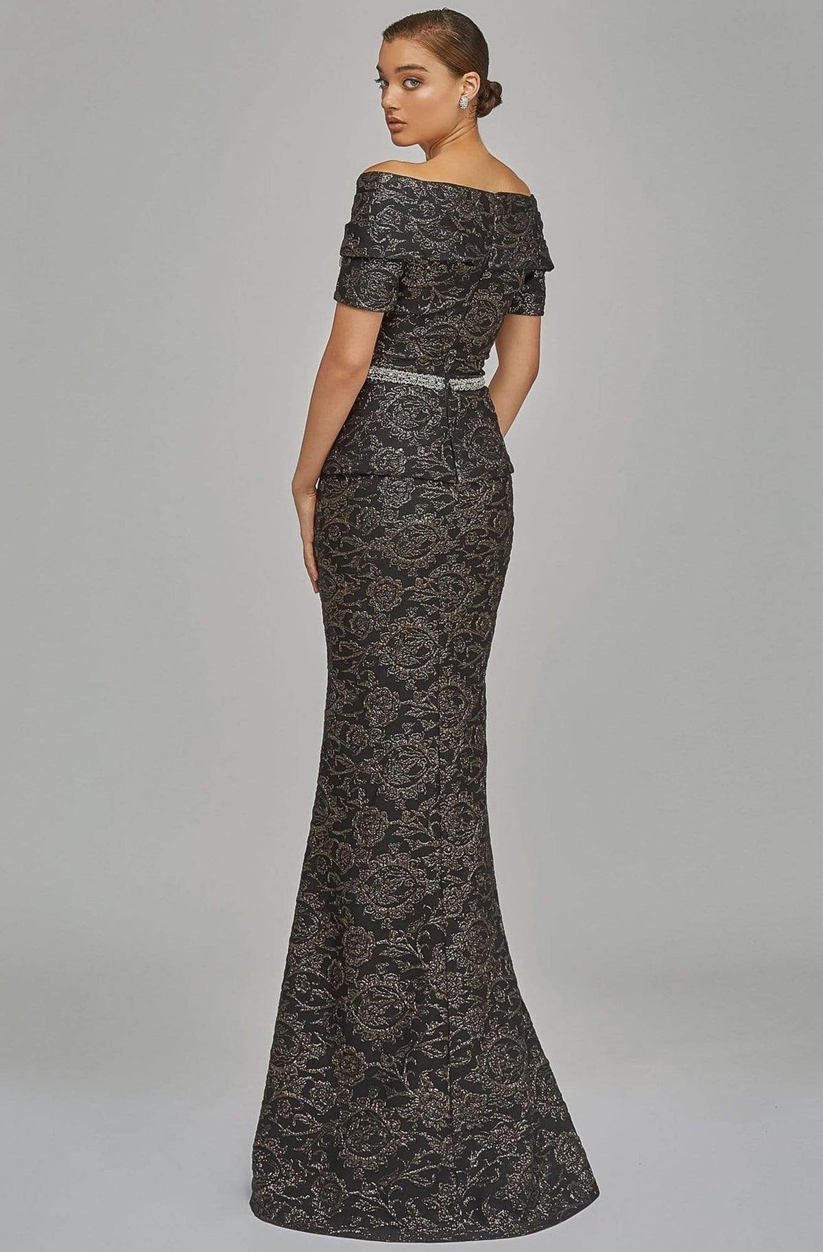 Terani Couture - 1921M0727 Off-Shoulder V-Neck Mother of the Groom Sheath Gown