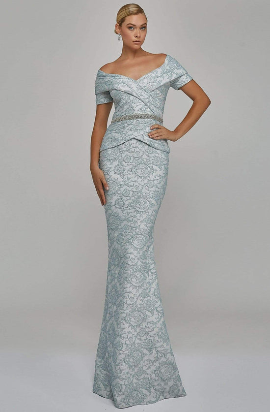 Terani Couture - 1921M0727 Off-Shoulder V-Neck Mother of the Groom Sheath Gown