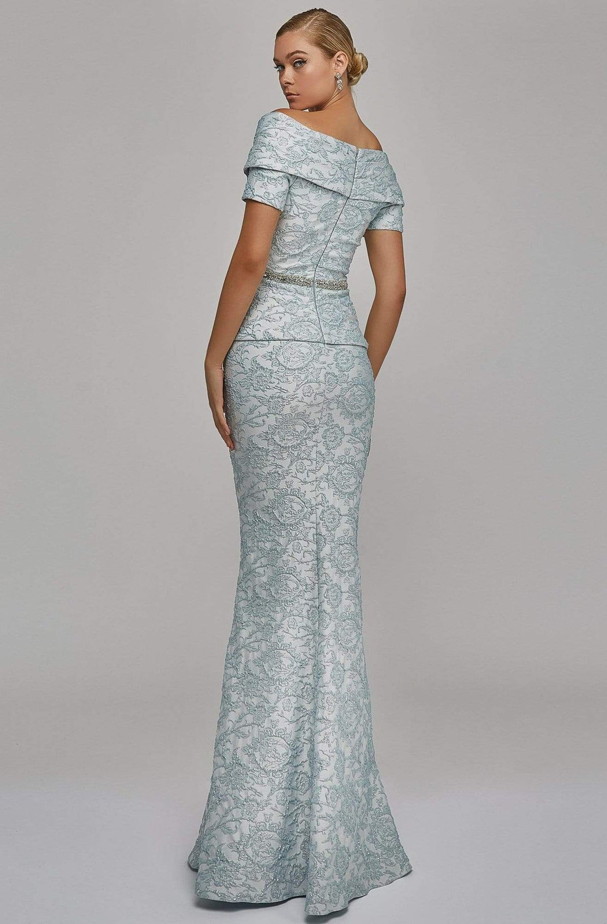 Terani Couture - 1921M0727 Off-Shoulder V-Neck Mother of the Groom Sheath Gown