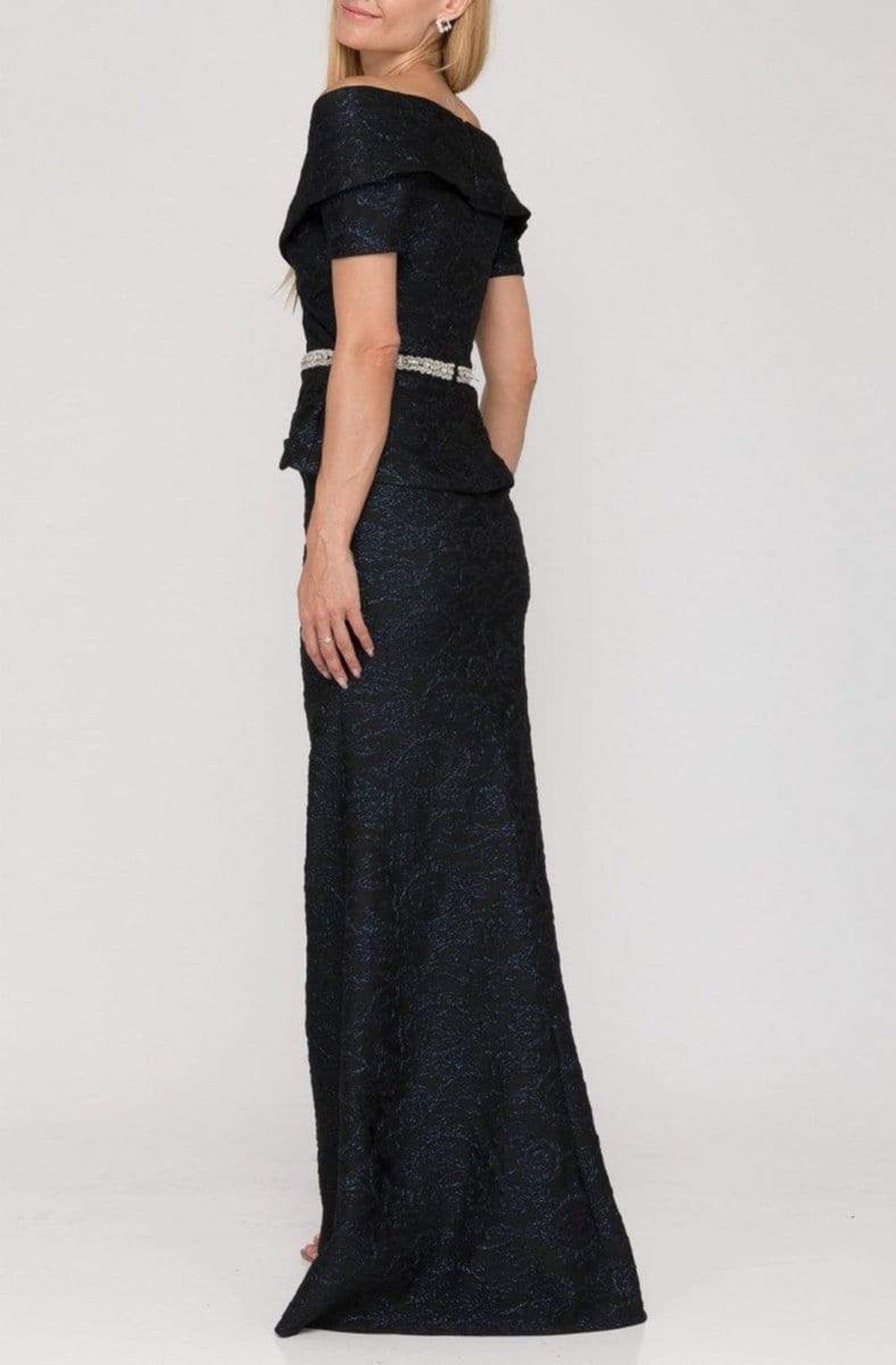 Terani Couture - 1921M0727 Off-Shoulder V-Neck Mother of the Groom Sheath Gown