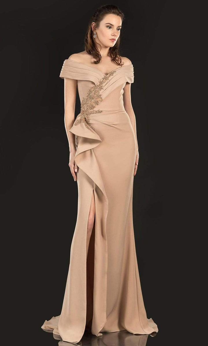 Terani Couture - 2021M2986 Wrap Off Shoulder Mother of the Bride Gown - Mocha - Main