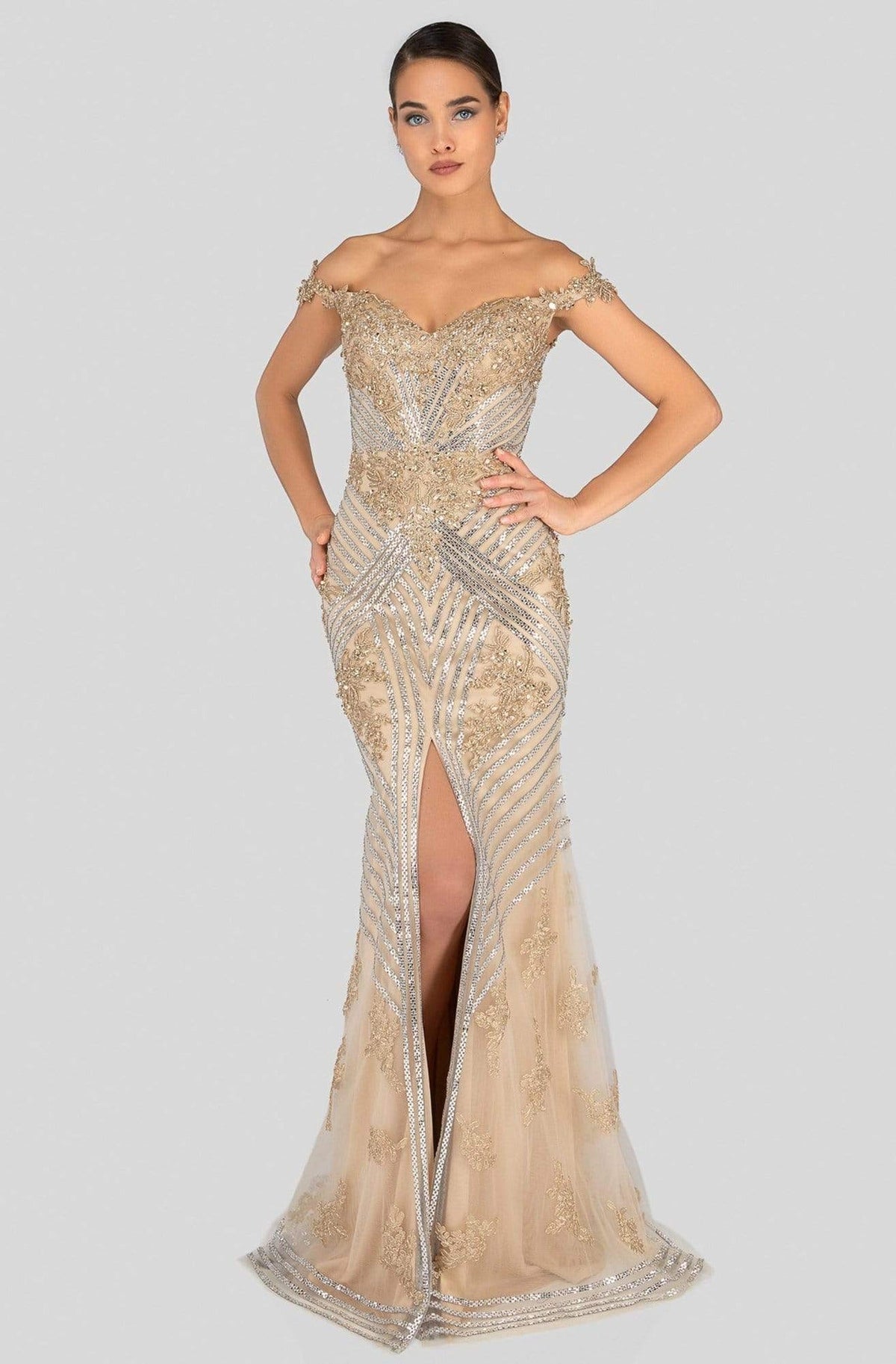 Terani Couture - 1912GL9572 Sparkling Off-Shoulder Mother of the Groom Gown - Silver - Main