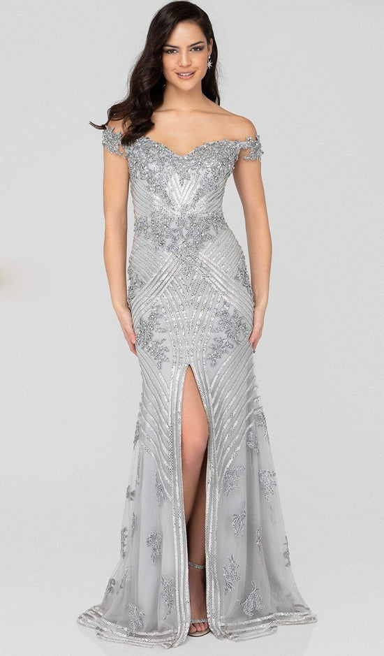 Terani Couture - 1912GL9572 Sparkling Off-Shoulder Mother of the Groom Gown - Silver - Main