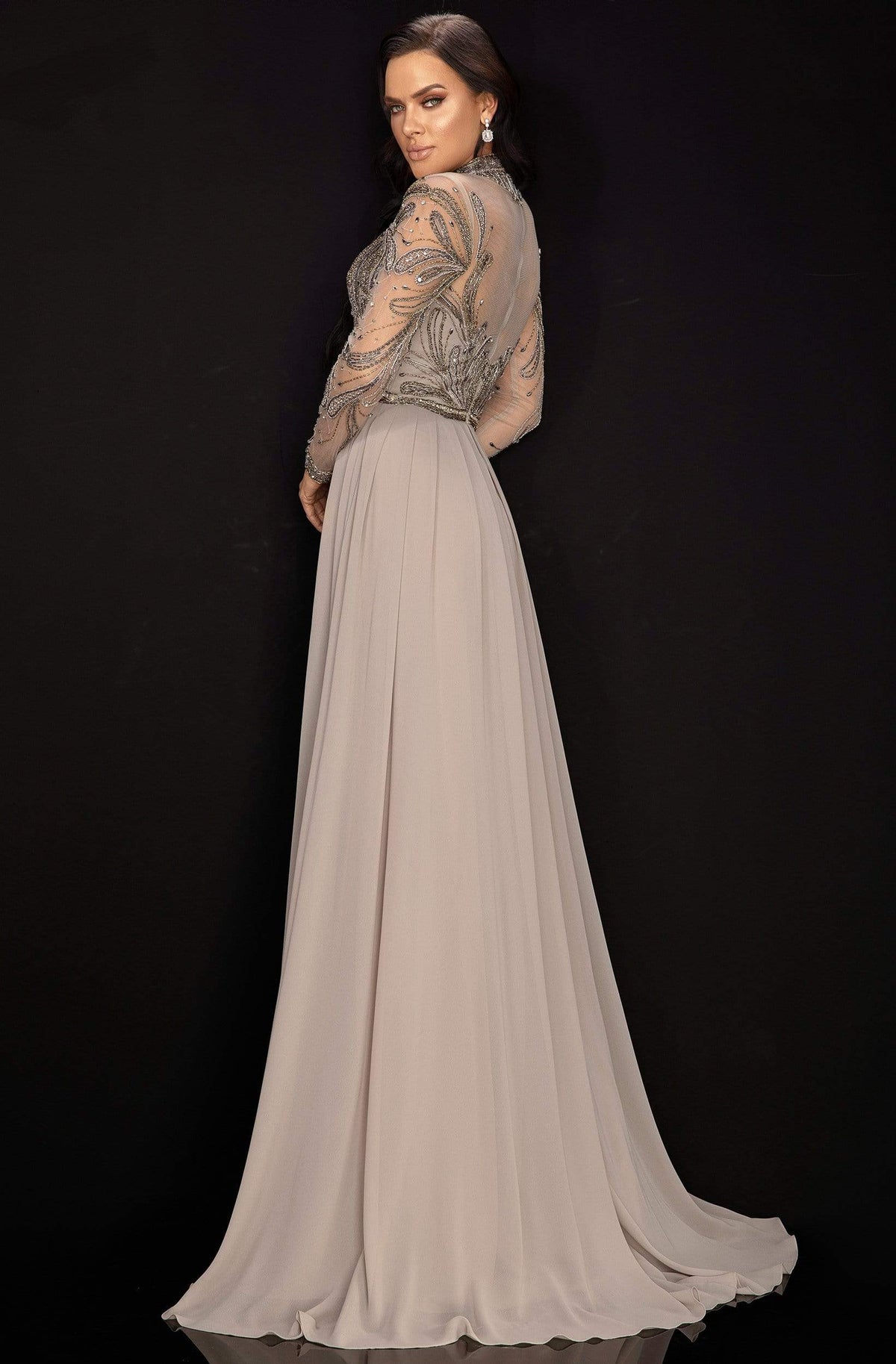 Terani Couture - 2011M2126 Embellished Long Sleeve High A-line Dress