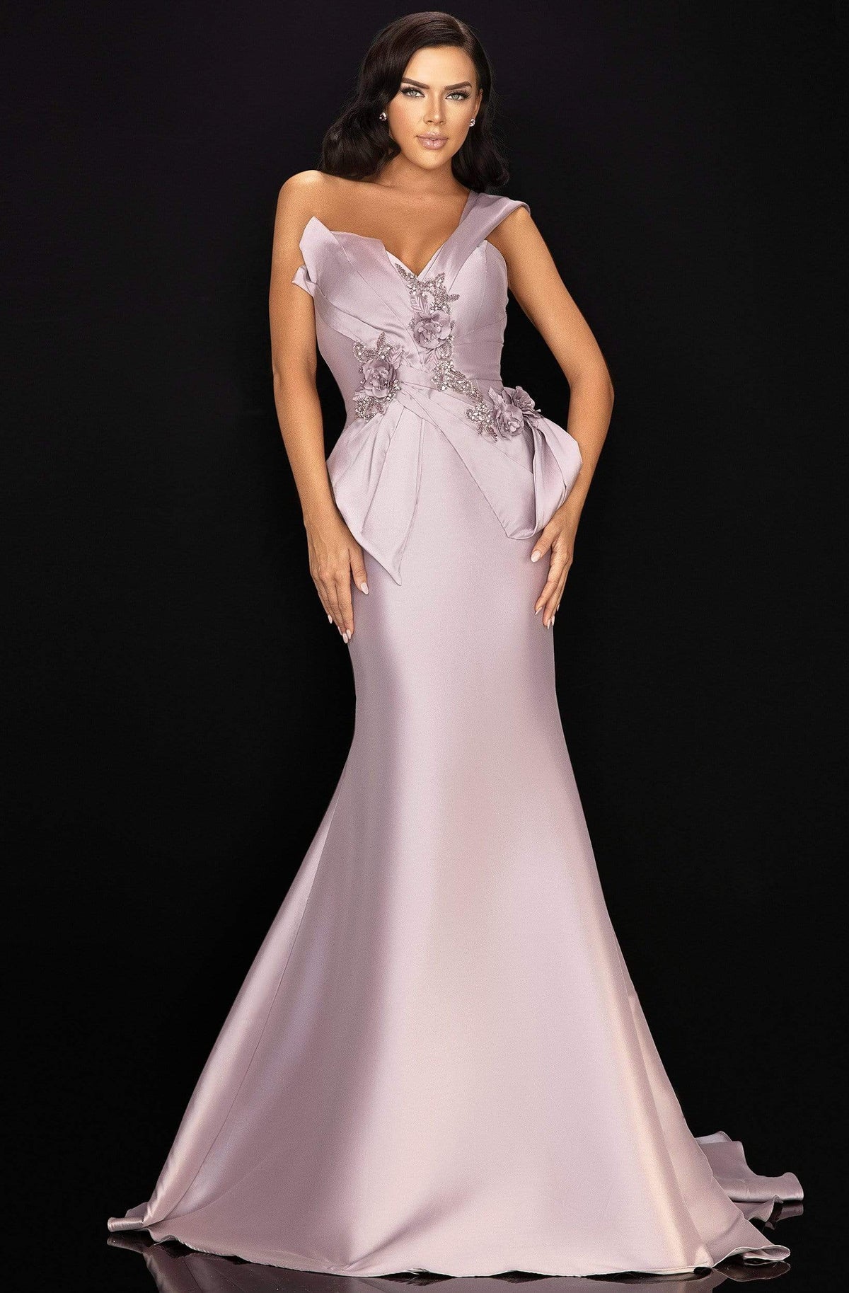 Terani Couture - 2011M2160 Beaded Floral Bodice Knot-Ornate Gown - Mauve - Main
