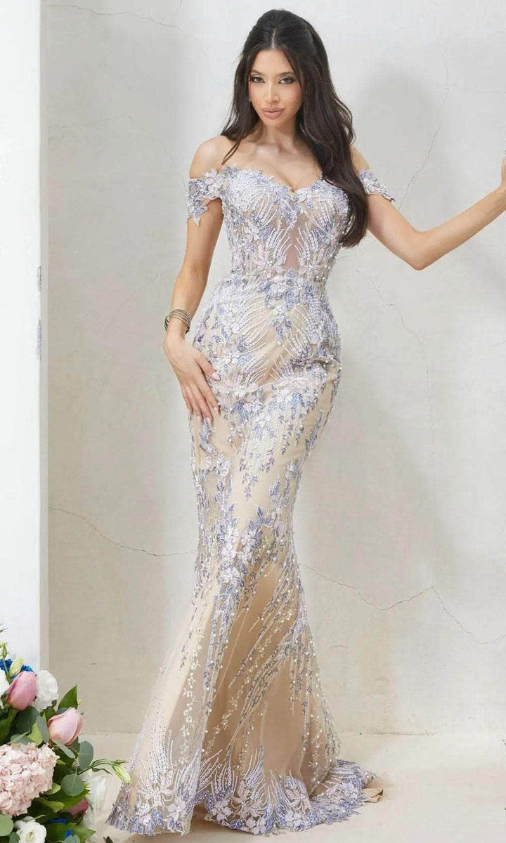 Terani Couture 232GL1493 Embroidered Off-Shoulder Prom Dress