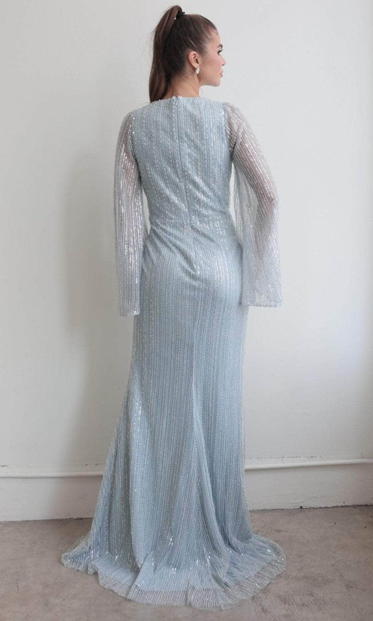 Terani Couture 242M3360 - Sequined Long Bell Sleeve Evening Gown