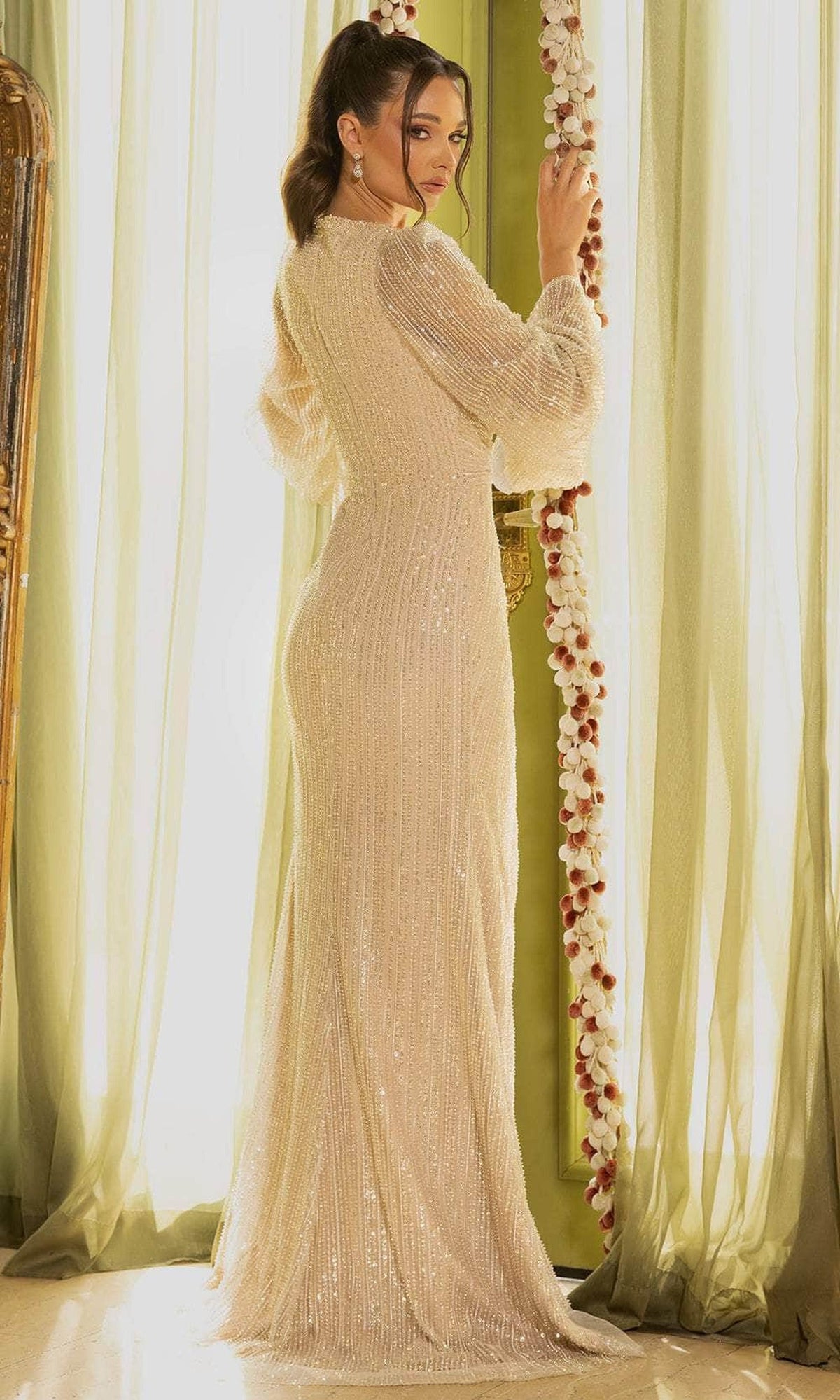 Terani Couture 242M3360 - Sequined Long Bell Sleeve Evening Gown