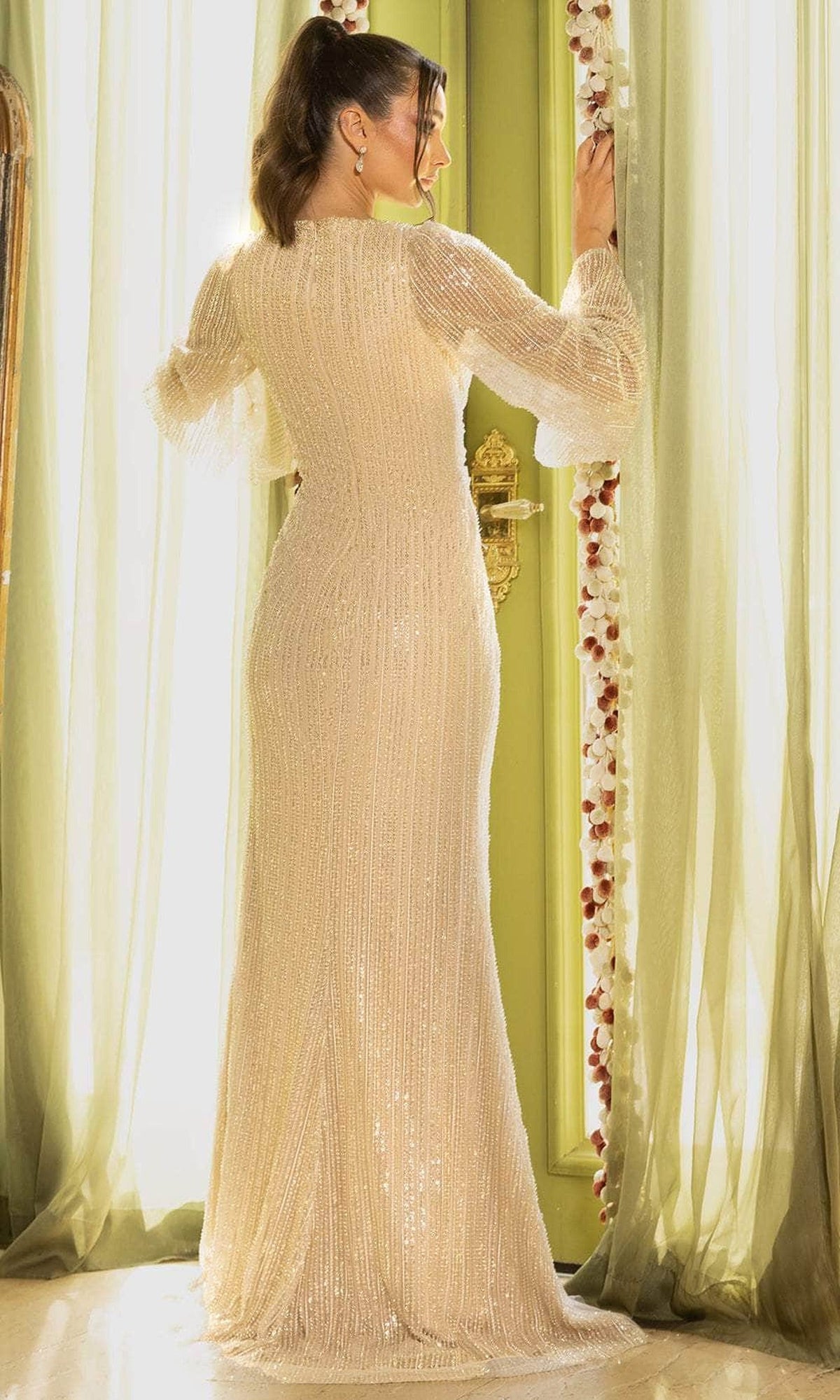 Terani Couture 242M3360 - Sequined Long Bell Sleeve Evening Gown