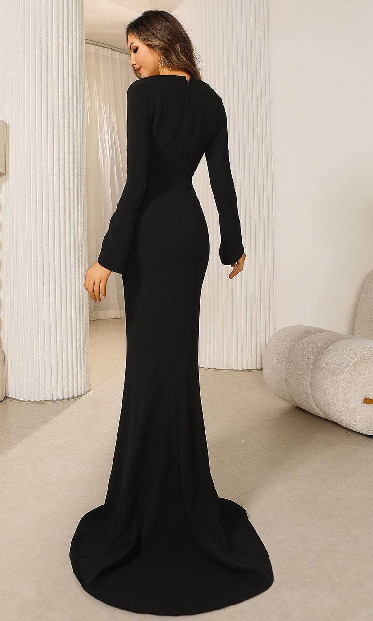 Terani Couture 251E4571 - Long Sleeve Scoop Neck Evening Gown