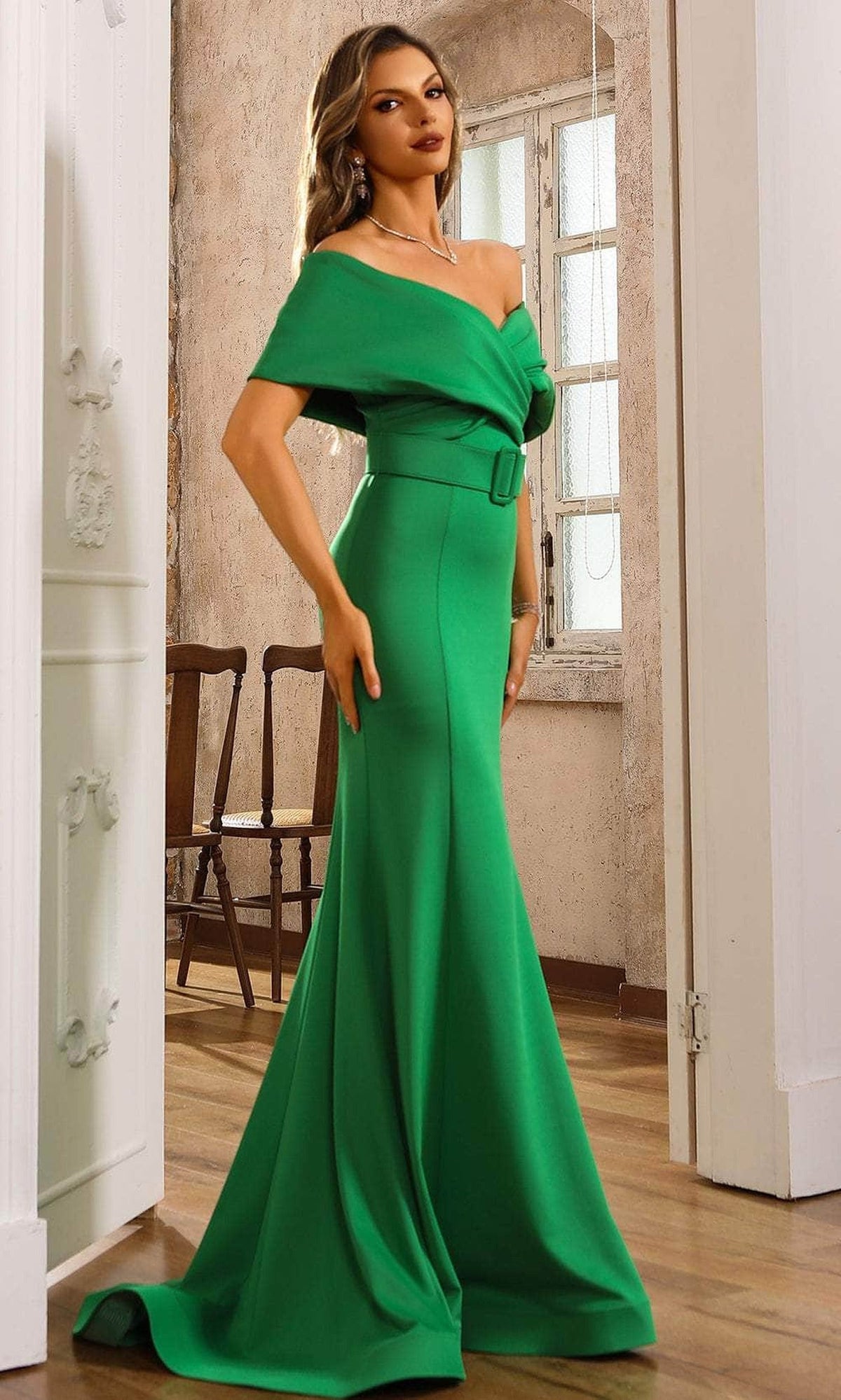Terani Couture 251M4260 - Short Sleeve Seam-Sculpted Evening Gown