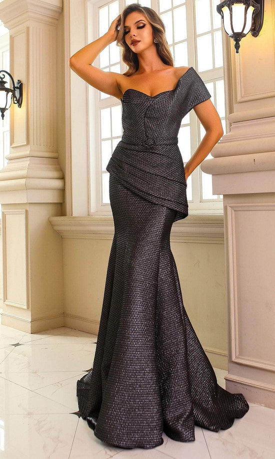 Terani Couture 251M4401 - Asymmetric Jacquard Trumpet Evening Dress