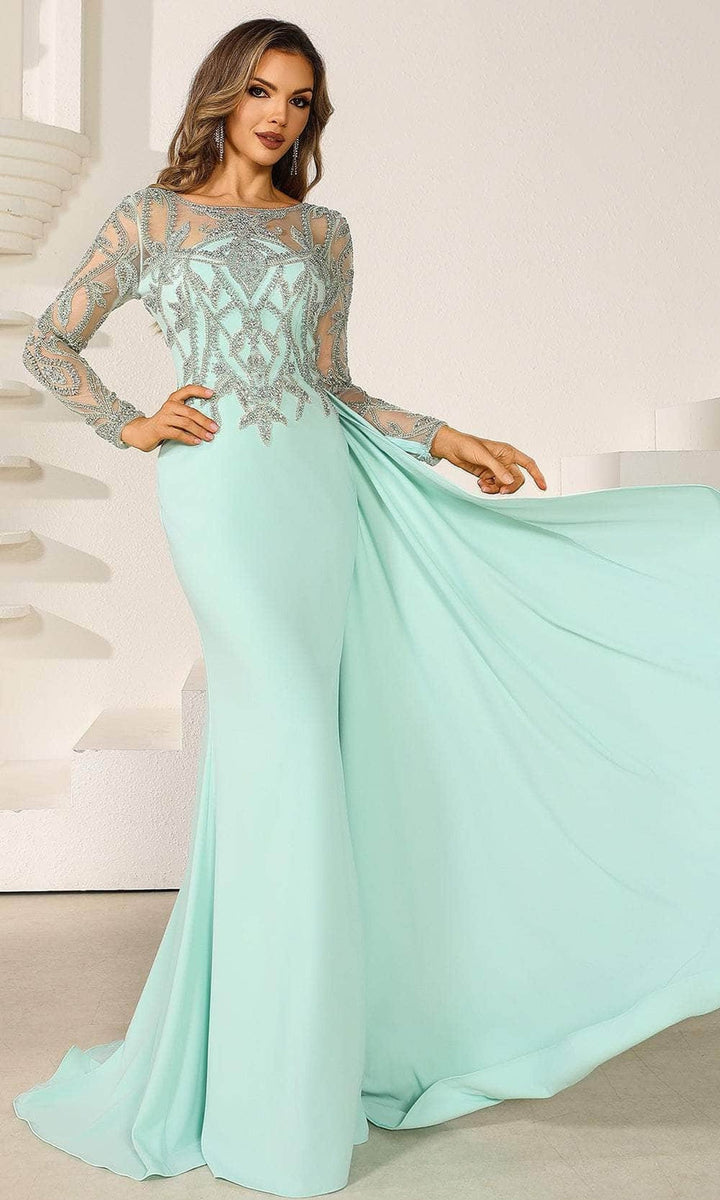 Terani Couture 251M4420 Illusion Bateau Bead Encrusted Evening Gown