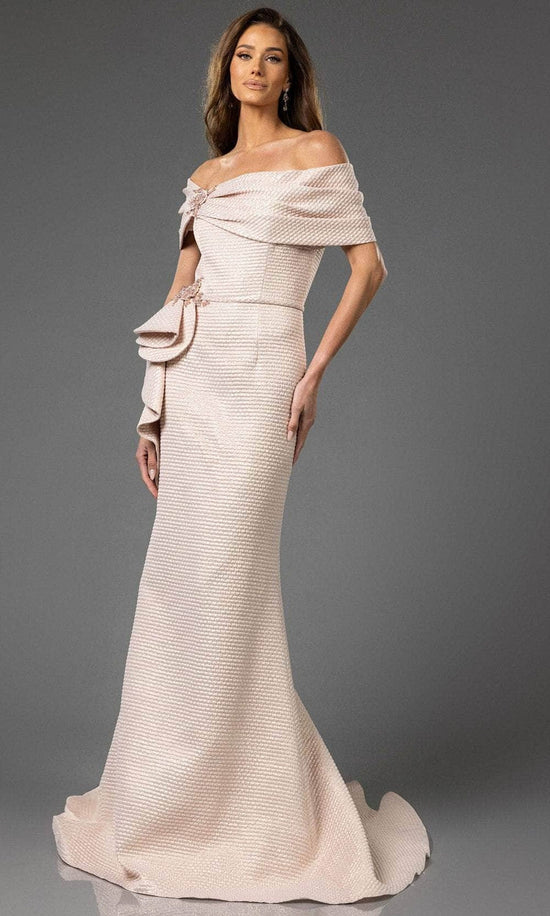 Terani Couture 251M4448 - Ruched Off Shoulder Metallic Evening Gown