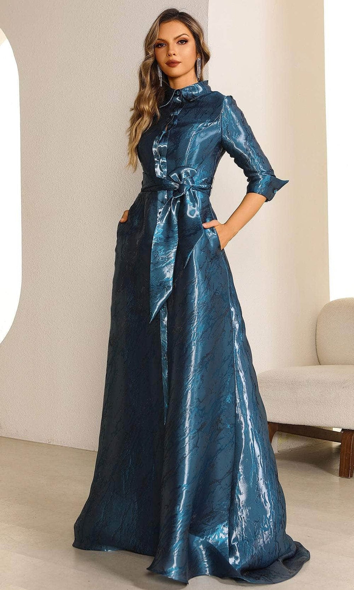 Terani Couture 251M4462 Elegant 3/4 Sleeves A-Line Evening Dress