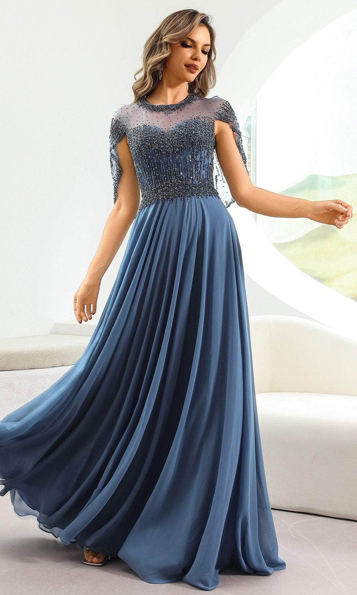 Terani Couture 251M4563 - Illusion Neckline Cape Sleeve Evening Dress