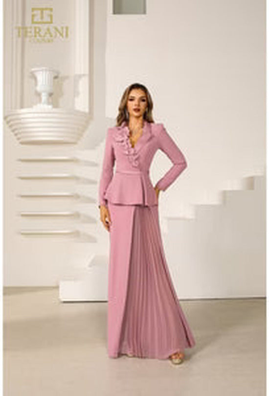 Terani Couture 251M4572 - Floral Accent Pleated Skirt Evening Gown