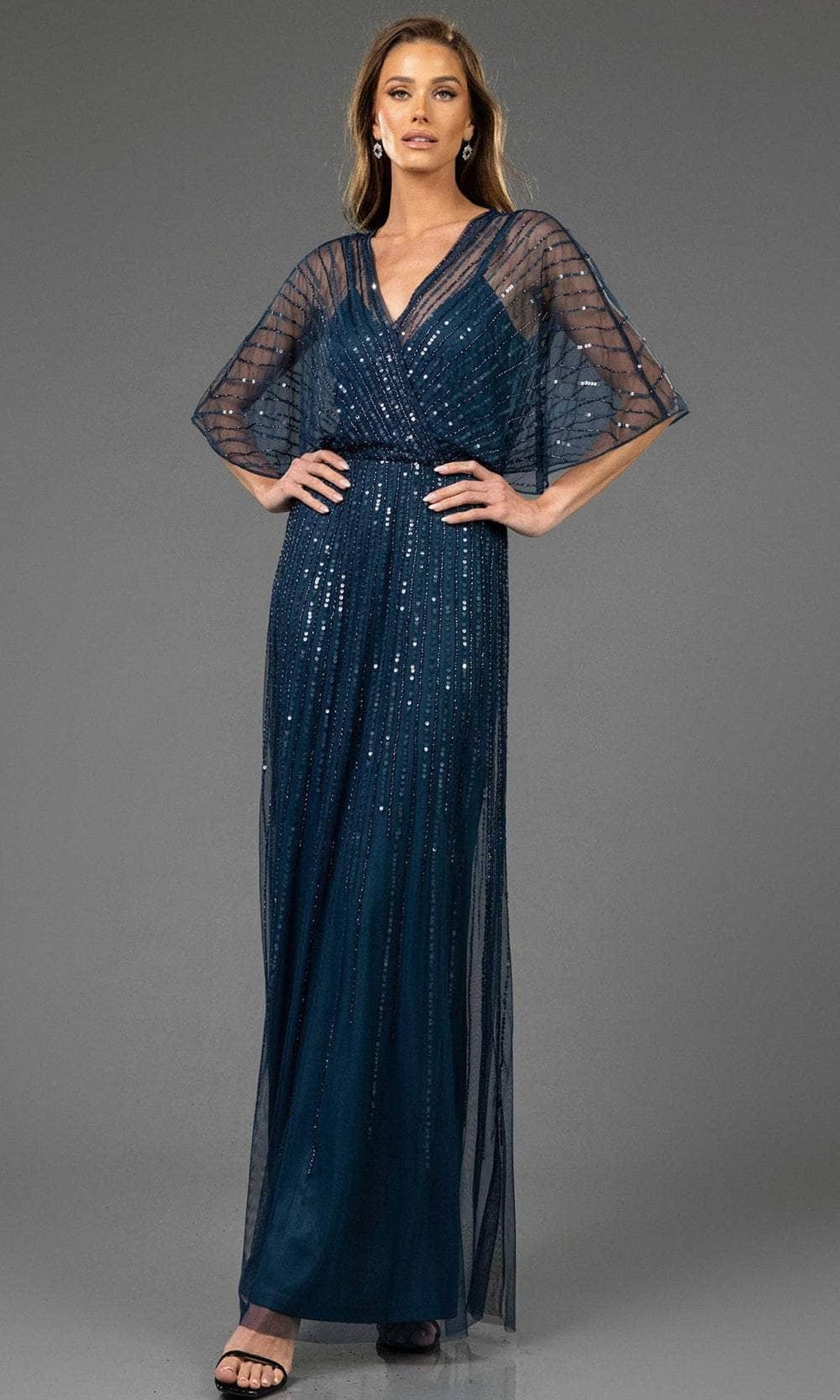 Terani Couture 251M4613 V-Neck Sequin Evening Gown